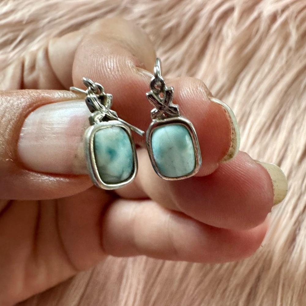 Elegant Larimar and 925 Silver Drop Earrings with Vintage Charm